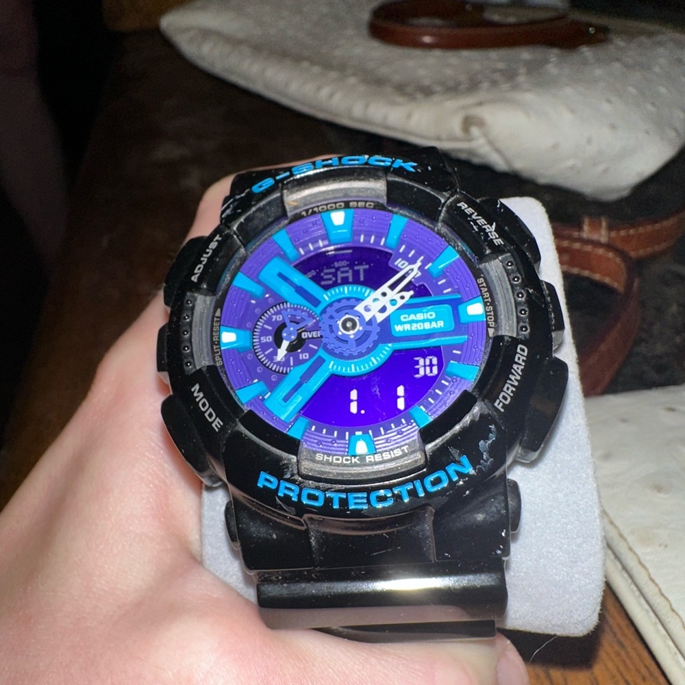 Casio G-Shock Black and Vibrant Blue Watch